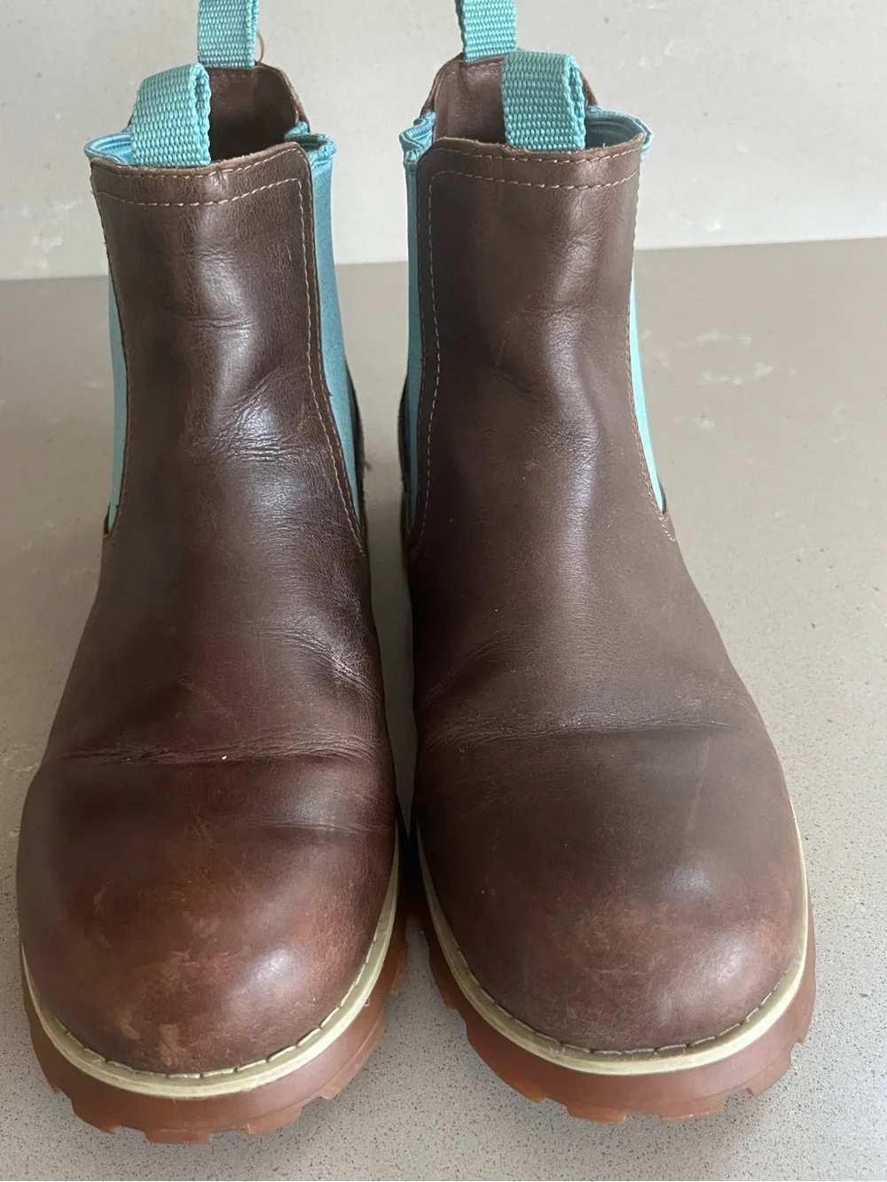 Camper Brutus Chelsea Ankle Boots Brown Leather Blue Elastic EU 37/US 6.5-7